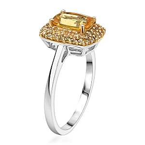 D'Joy Premium Golden Apatite and Yellow Sapphire 2.00 ctw Golden Glowfield Ring in 18K Vermeil YG and Rhodium Over Sterling Silver (Size 6.0)
