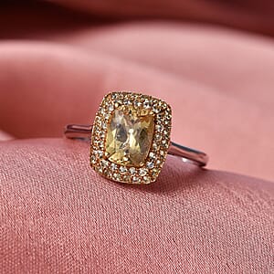 D'Joy Premium Golden Apatite and Yellow Sapphire 2.00 ctw Golden Glowfield Ring in 18K Vermeil YG and Rhodium Over Sterling Silver (Size 9.0)