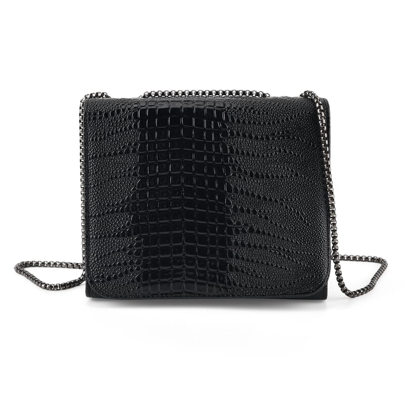 La Marey Black Crocodile Pattern Faux Leather Crossbody Bag