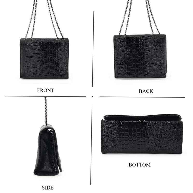 La Marey Black Crocodile Pattern Faux Leather Crossbody Bag