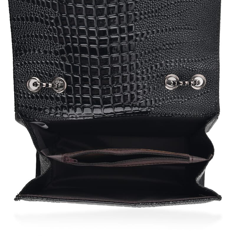 La Marey Black Crocodile Pattern Faux Leather Crossbody Bag