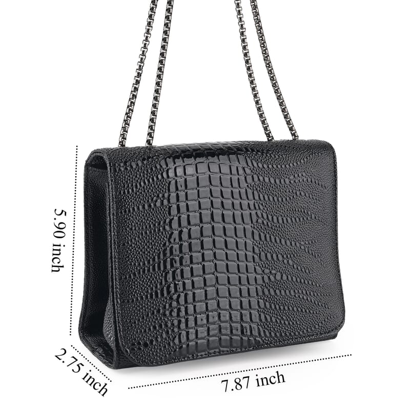 La Marey Black Crocodile Pattern Faux Leather Crossbody Bag