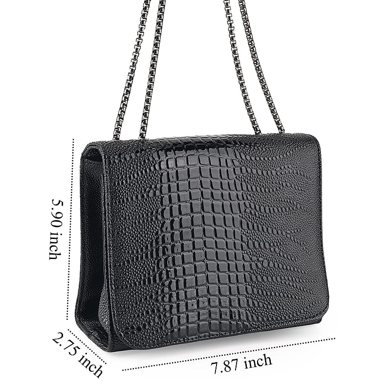 La Marey Black Crocodile Pattern Faux Leather Crossbody Bag