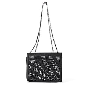 La Marey Black Rhinestone Zebra Stripes Crossbody Bag