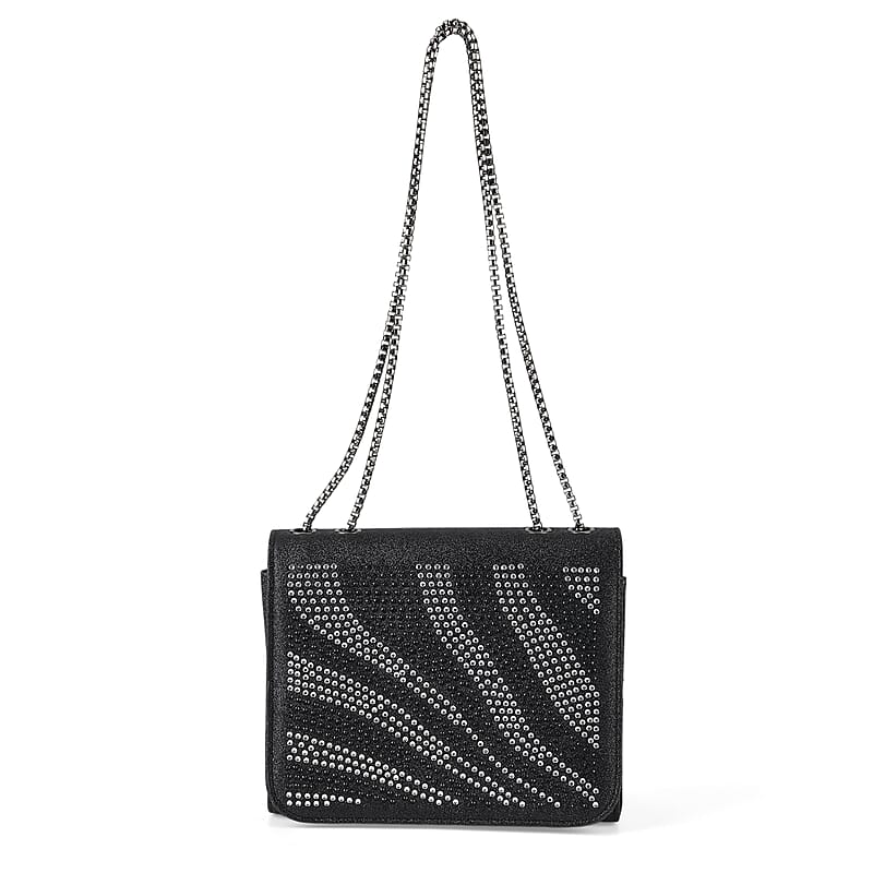 La Marey Black Rhinestone Zebra Stripes Crossbody Bag