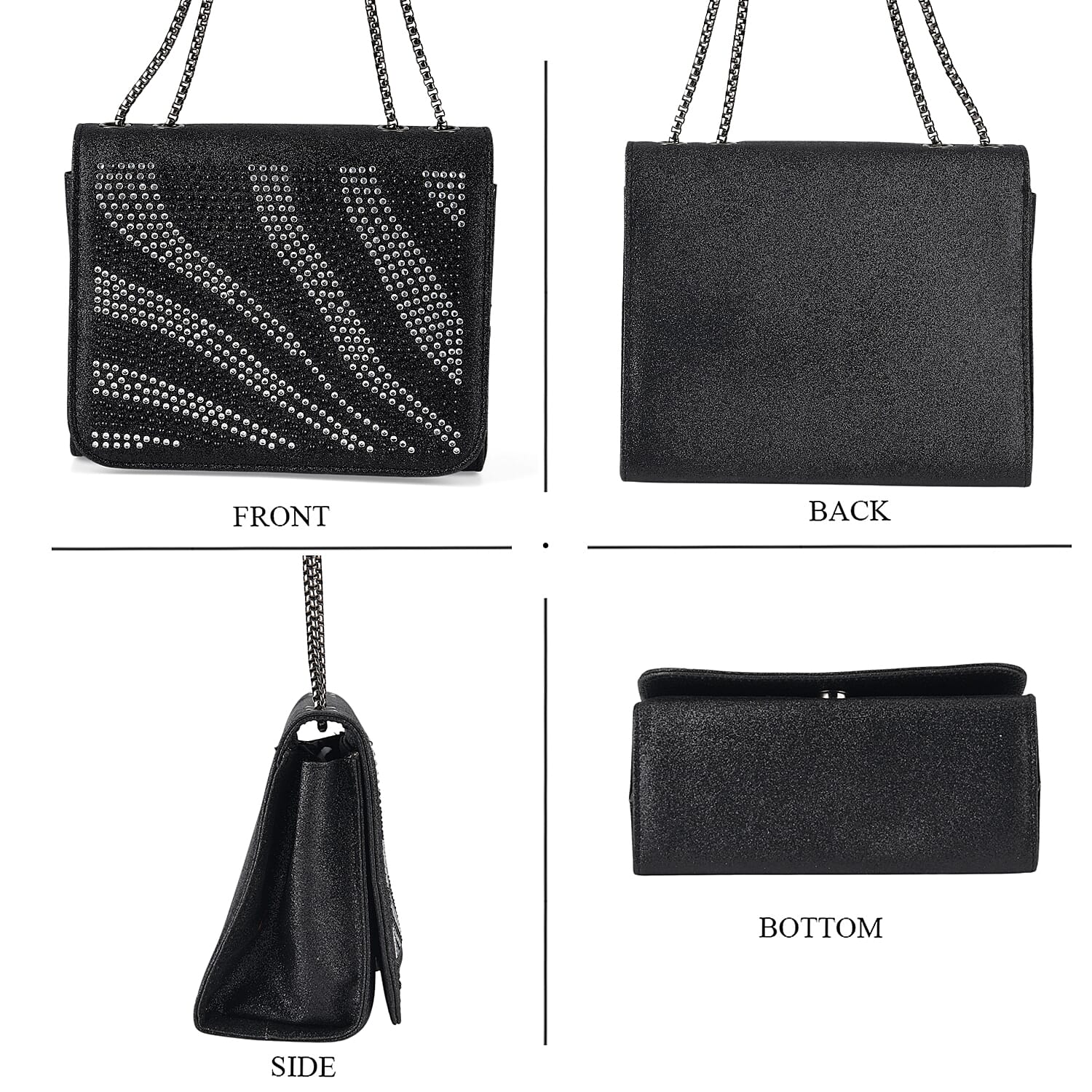 La Marey Black Rhinestone Zebra Stripes Crossbody Bag