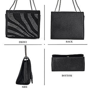 La Marey Black Rhinestone Zebra Stripes Crossbody Bag