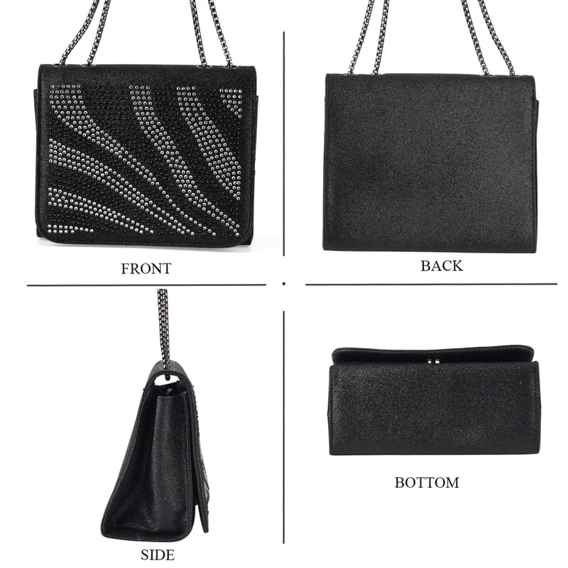 La Marey Black Rhinestone Zebra Stripes Crossbody Bag
