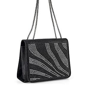 La Marey Black Rhinestone Zebra Stripes Crossbody Bag