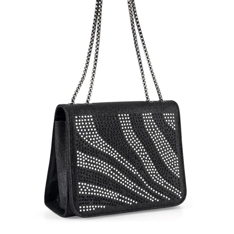 La Marey Black Rhinestone Zebra Stripes Crossbody Bag