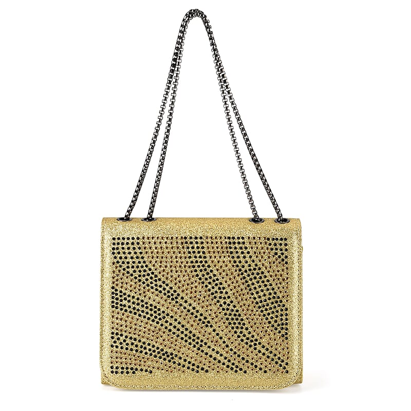 La Marey Gold Rhinestone Zebra Stripes Crossbody Bag