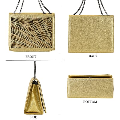 La Marey Gold Rhinestone Zebra Stripes Crossbody Bag