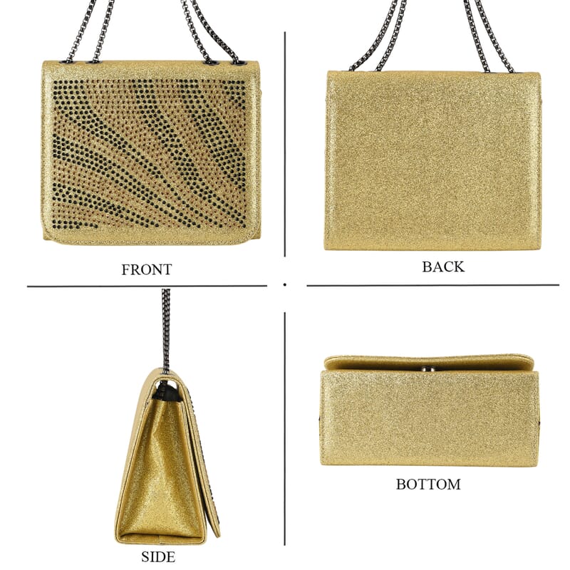 La Marey Gold Rhinestone Zebra Stripes Crossbody Bag