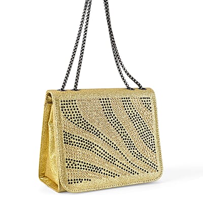 La Marey Gold Rhinestone Zebra Stripes Crossbody Bag