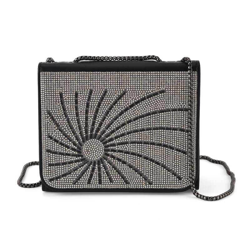 La Marey Black Rhinestone Sunflower Pattern Faux Leather Crossbody Bag