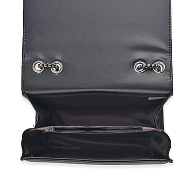 La Marey Black Rhinestone Sunflower Pattern Faux Leather Crossbody Bag