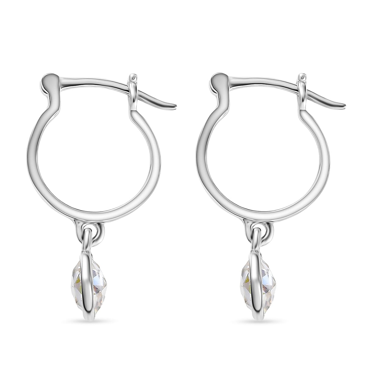 D'Joy Moissanite 1.60 ctw Hoop Earrings in Platinum Over Sterling Silver