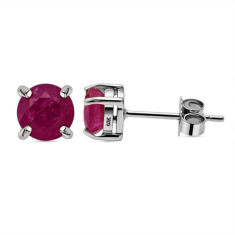 AAA Montepuez Ruby Solitaire Stud Earrings in 10K White Gold 1.30 ctw