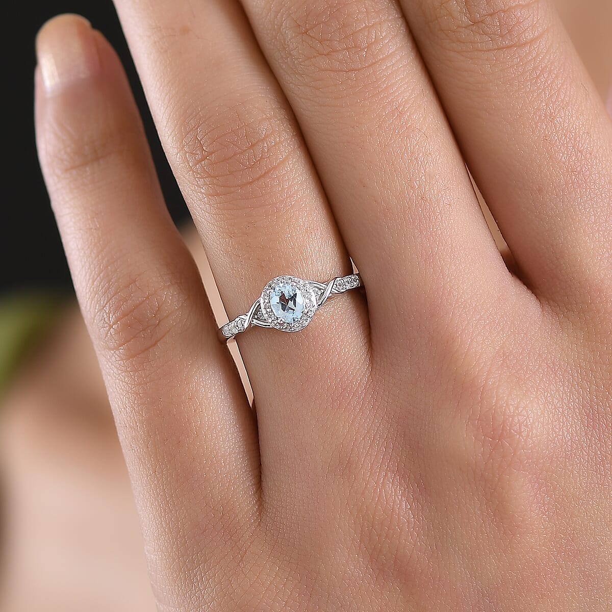 D'Joy Premium Mangoro Aquamarine and White Zircon 0.60 ctw Ring in Rhodium Over Sterling Silver image number 2