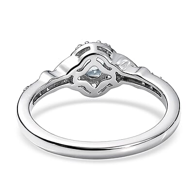 D'Joy Premium Mangoro Aquamarine and White Zircon 0.60 ctw Ring in Rhodium Over Sterling Silver (Size 5.0)