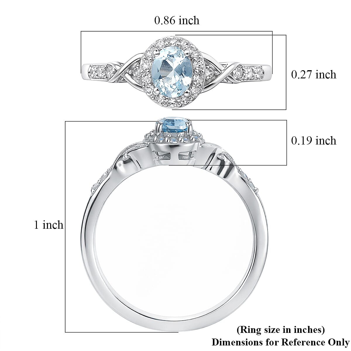 D'Joy Premium Mangoro Aquamarine and White Zircon 0.60 ctw Ring in Rhodium Over Sterling Silver (Size 5.0)