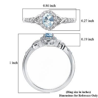 D'Joy Premium Mangoro Aquamarine and White Zircon 0.60 ctw Ring in Rhodium Over Sterling Silver (Size 5.0)