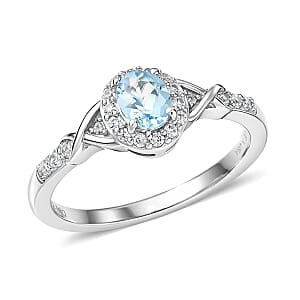 D'Joy Premium Mangoro Aquamarine and White Zircon 0.60 ctw Ring in Rhodium Over Sterling Silver (Size 9.0)