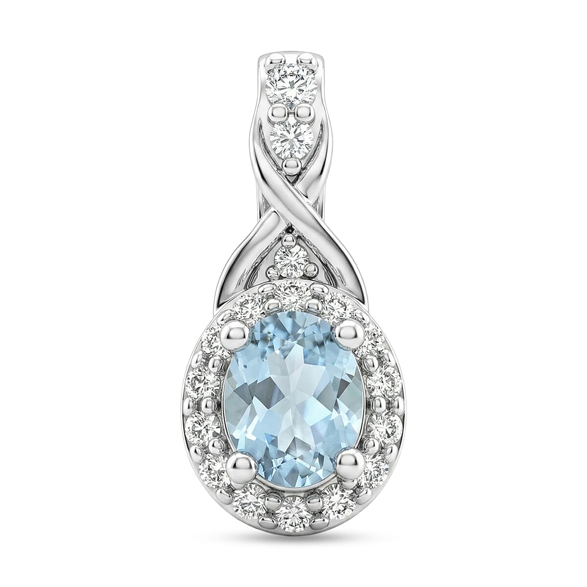 D'Joy Premium Mangaro Aquamarine and White Zircon 0.50 ctw Pendant Without Chain in Rhodium Over Sterling Silver