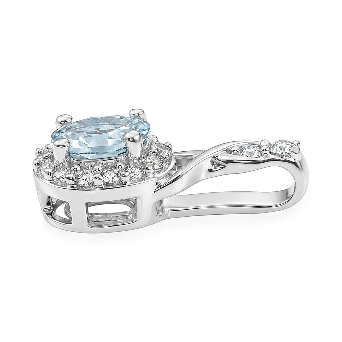 D'Joy Premium Mangaro Aquamarine and White Zircon 0.50 ctw Pendant Without Chain in Rhodium Over Sterling Silver