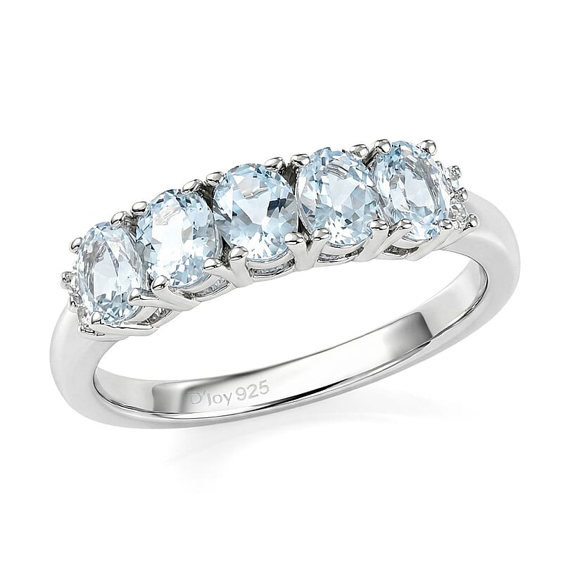 D'Joy Premium Mangoro Aquamarine and White Zircon 0.90 ctw Ring in Rhodium Over Sterling Silver (Size 5.0)