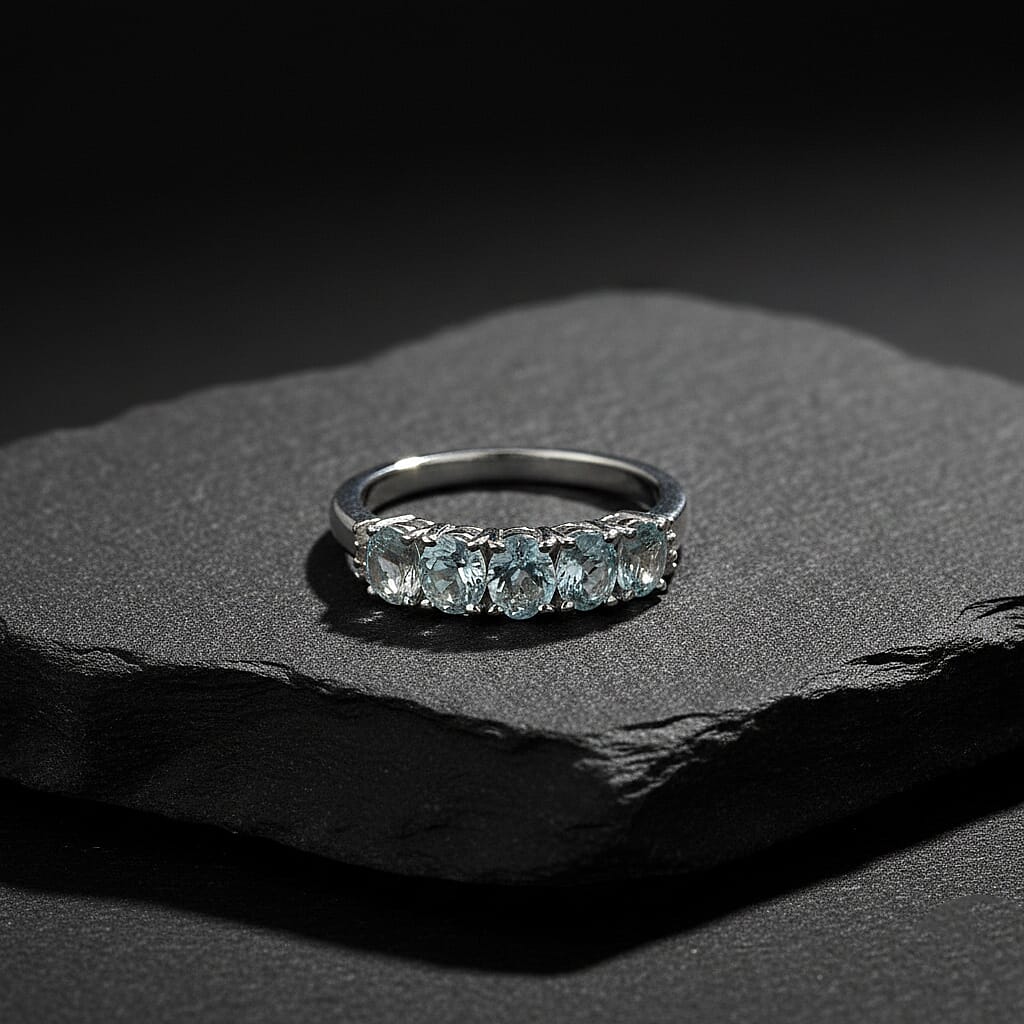 D'Joy Premium Mangoro Aquamarine and White Zircon 0.90 ctw Ring in Rhodium Over Sterling Silver (Size 5.0)