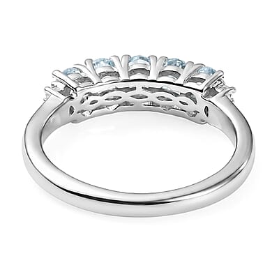 D'Joy Premium Mangoro Aquamarine and White Zircon 0.90 ctw Ring in Rhodium Over Sterling Silver (Size 5.0)