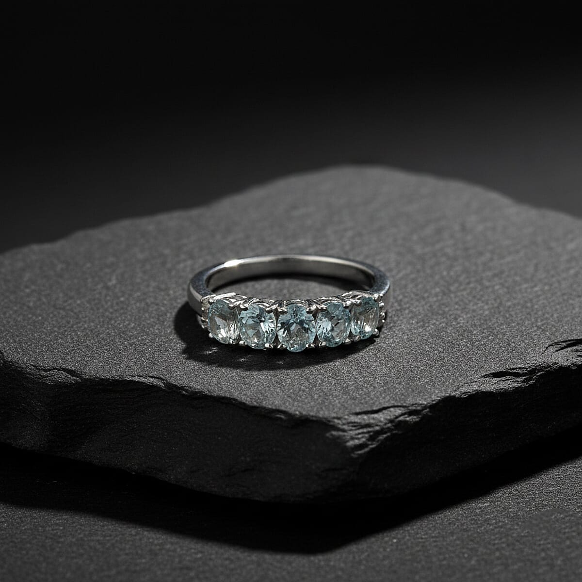 D'Joy Premium Mangoro Aquamarine and White Zircon 0.90 ctw Ring in Rhodium Over Sterling Silver (Size 6.0) image number 1