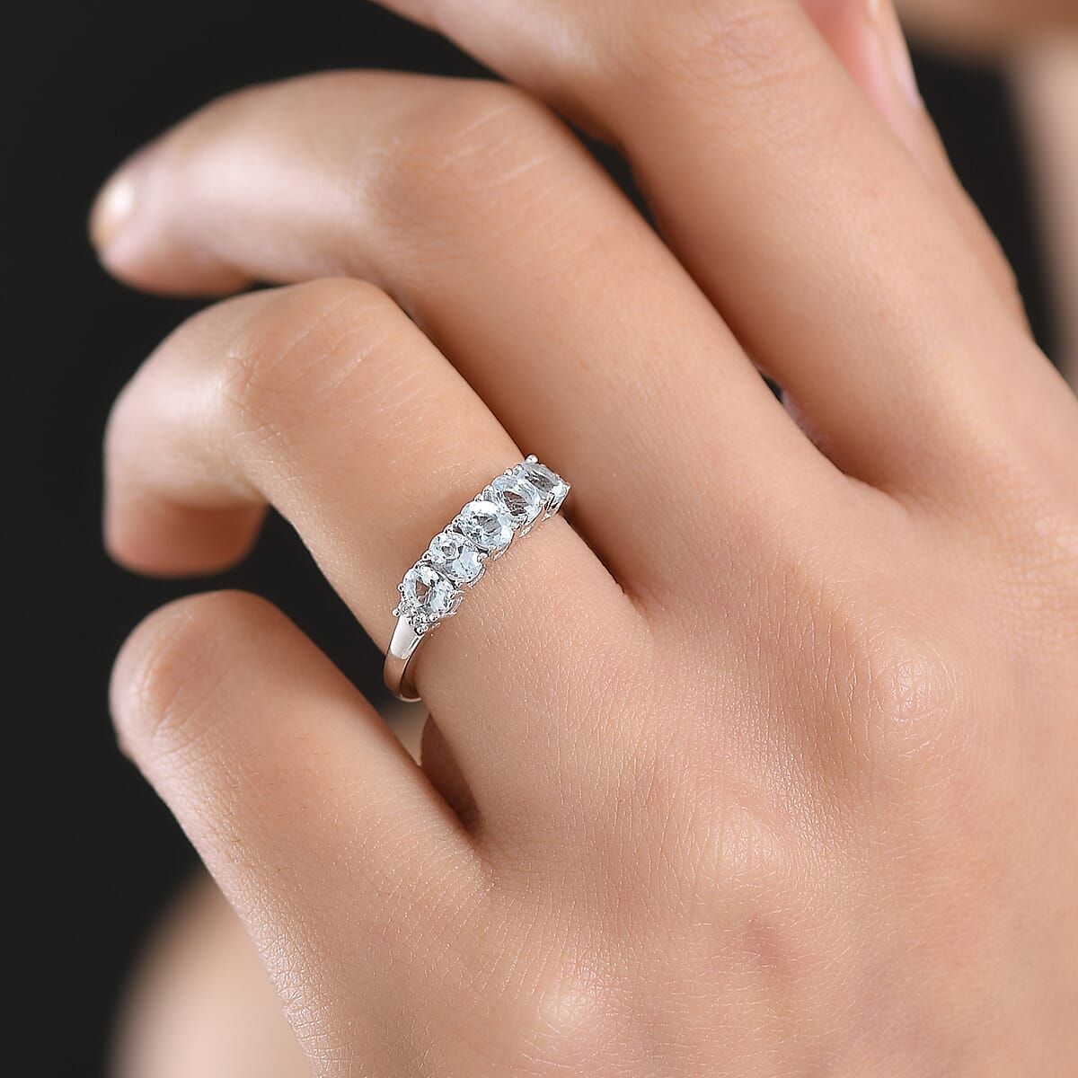 D'Joy Premium Mangoro Aquamarine and White Zircon 0.90 ctw Ring in Rhodium Over Sterling Silver (Size 6.0) image number 2