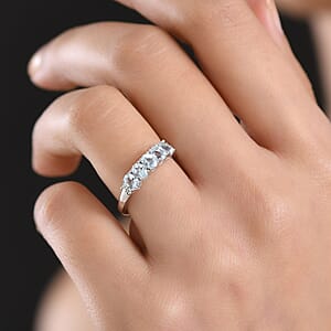 D'Joy Premium Mangoro Aquamarine and White Zircon 0.90 ctw Ring in Rhodium Over Sterling Silver (Size 6.0)