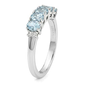 D'Joy Premium Mangoro Aquamarine and White Zircon 0.90 ctw Ring in Rhodium Over Sterling Silver (Size 6.0)