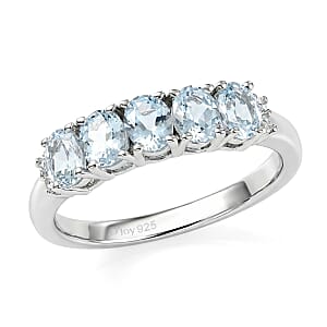 D'Joy Premium Mangoro Aquamarine and White Zircon 0.90 ctw Ring in Rhodium Over Sterling Silver