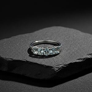 D'Joy Premium Mangoro Aquamarine and White Zircon 0.90 ctw Ring in Rhodium Over Sterling Silver