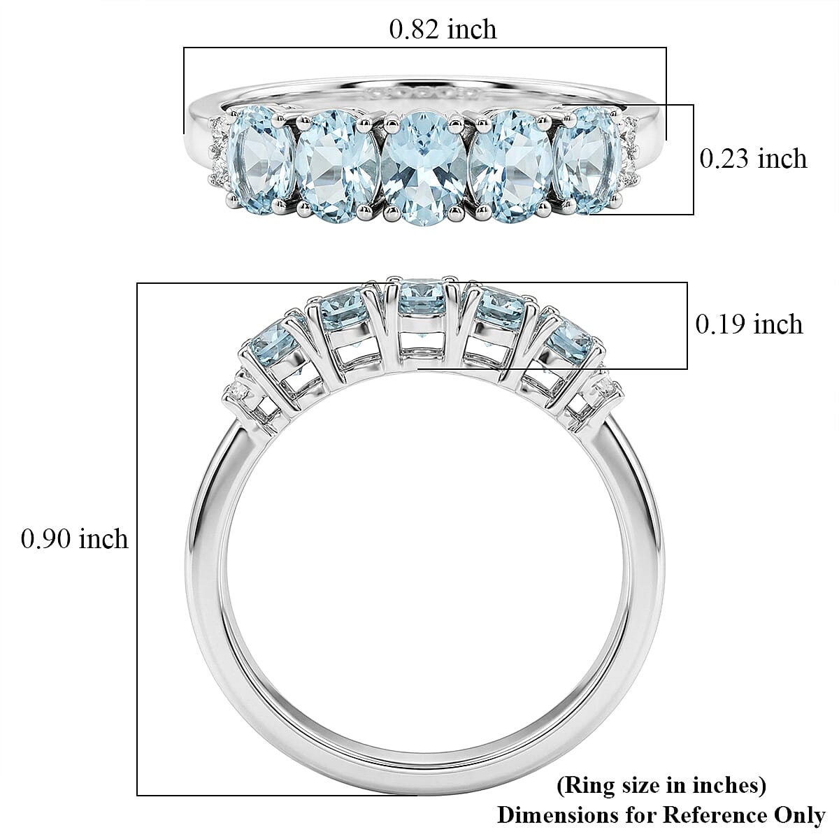 D'Joy Premium Mangoro Aquamarine and White Zircon 0.90 ctw Ring in Rhodium Over Sterling Silver (Size 9.0) image number 5