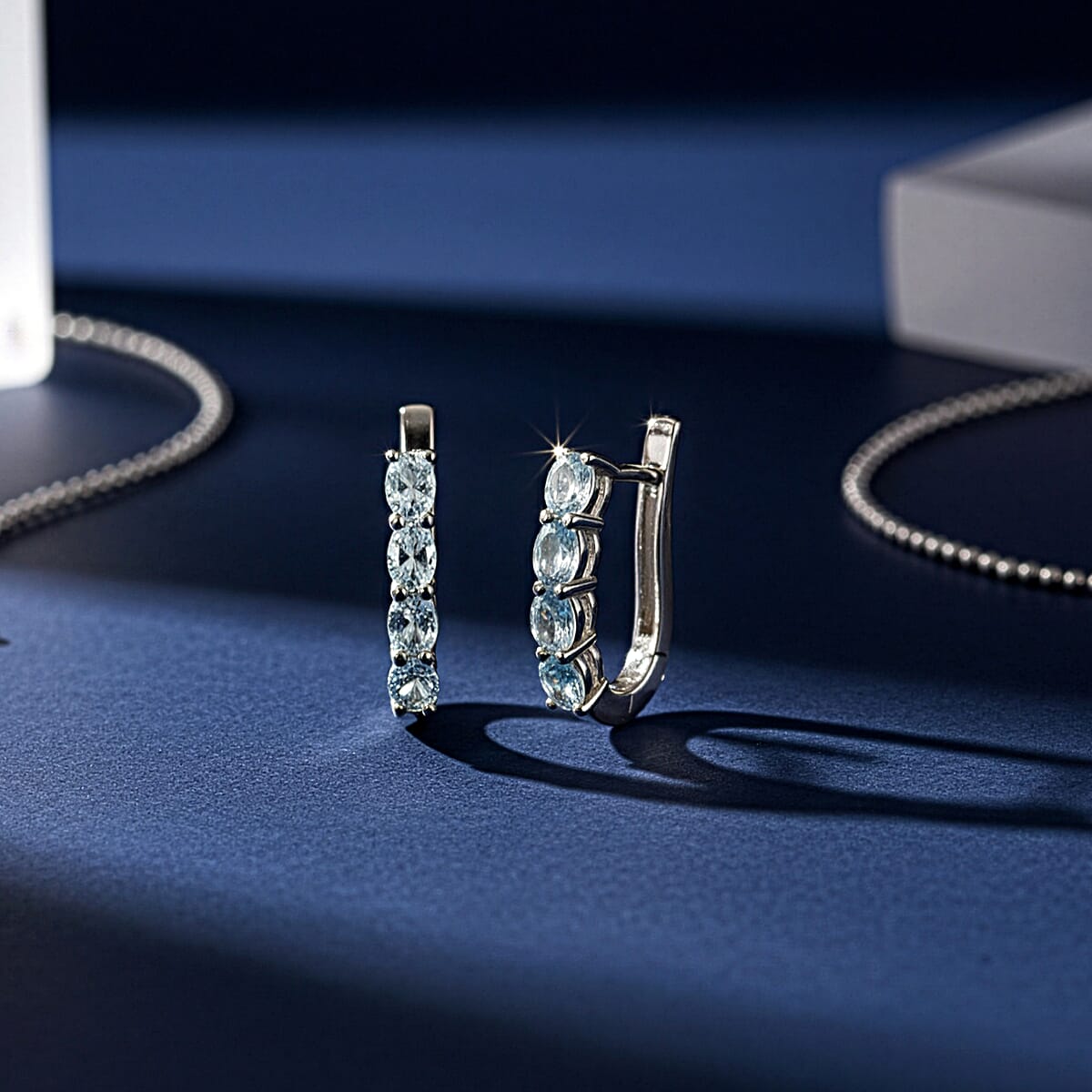 D'Joy Premium Mangoro Aquamarine 1.30 ctw Earrings in Rhodium Over Sterling Silver image number 1