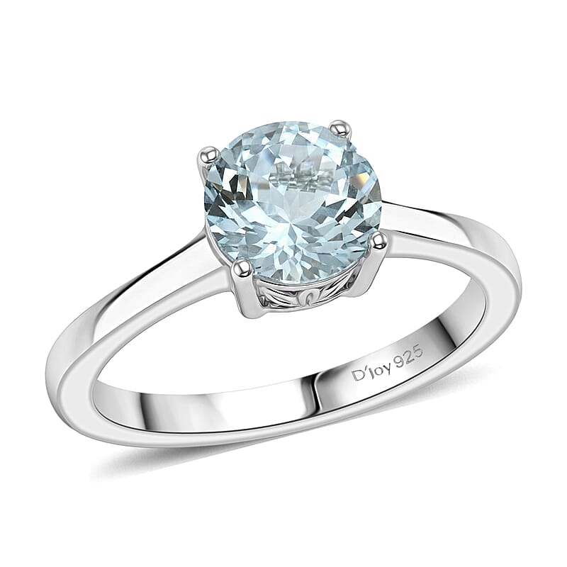 D'Joy Premium Mangoro Aquamarine 1.20 ctw Ring in Rhodium Over Sterling Silver (Size 5.0)