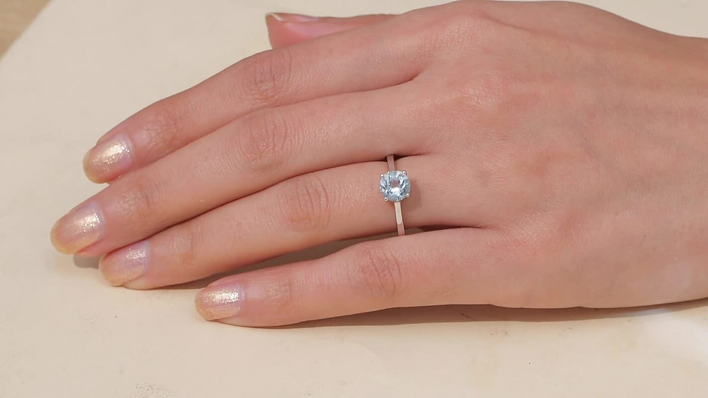 D'Joy Premium Mangoro Aquamarine 1.20 ctw Ring in Rhodium Over Sterling Silver