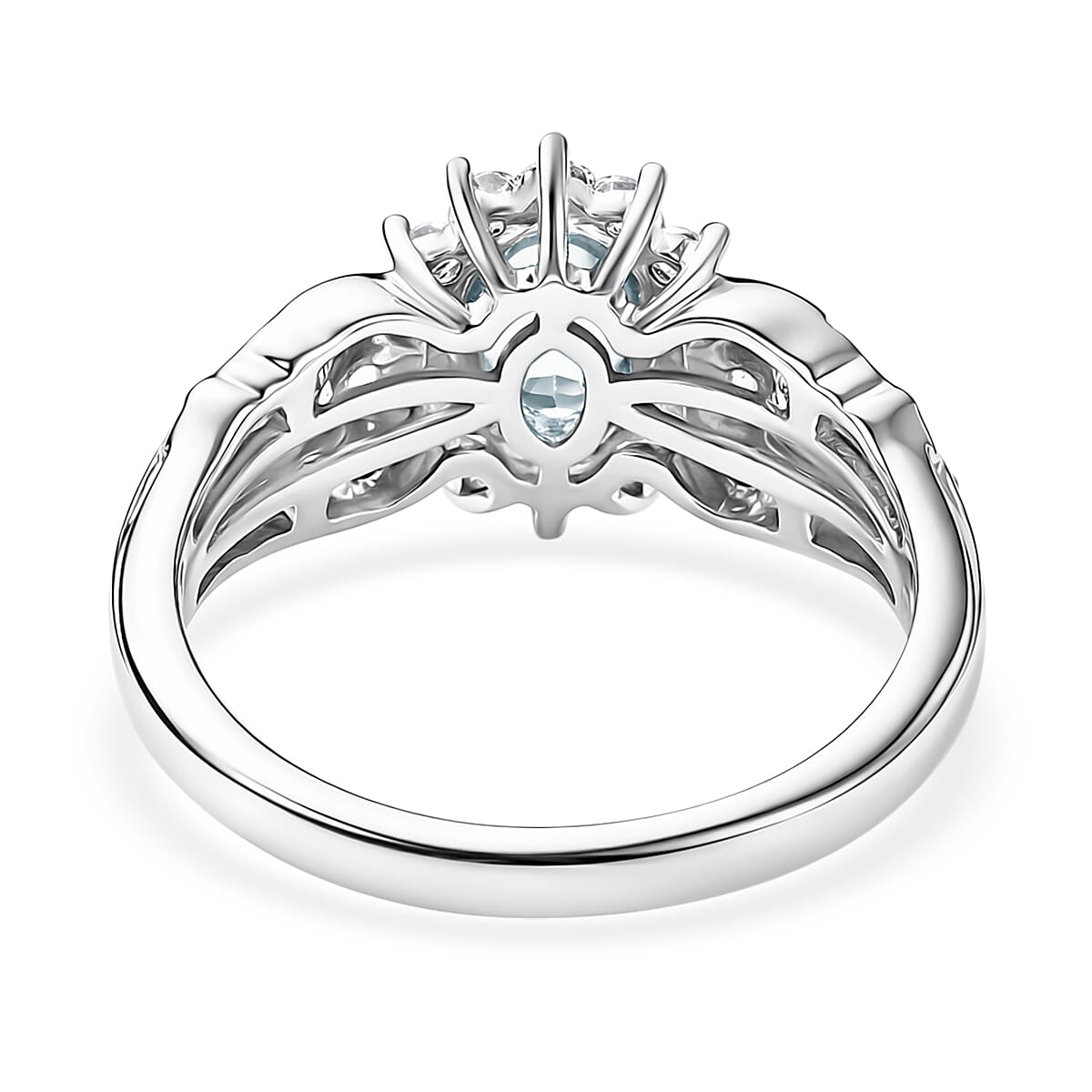 D'Joy Premium Mangoro Aquamarine and White Zircon 1.25 ctw Ring in Rhodium Over Sterling Silver (Size 5.0)