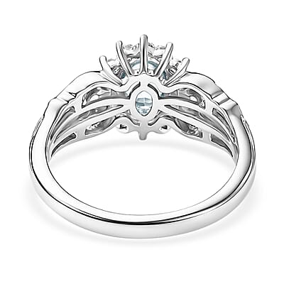 D'Joy Premium Mangoro Aquamarine and White Zircon 1.25 ctw Ring in Rhodium Over Sterling Silver (Size 5.0)