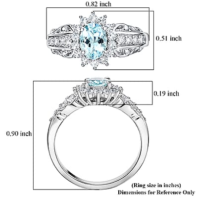 D'Joy Premium Mangoro Aquamarine and White Zircon 1.25 ctw Ring in Rhodium Over Sterling Silver (Size 5.0)