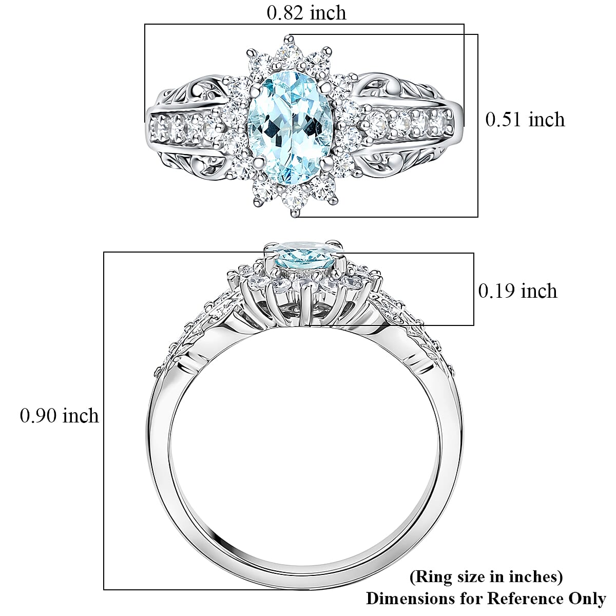 D'Joy Premium Mangoro Aquamarine and White Zircon 1.25 ctw Ring in Rhodium Over Sterling Silver (Size 7.0) image number 5