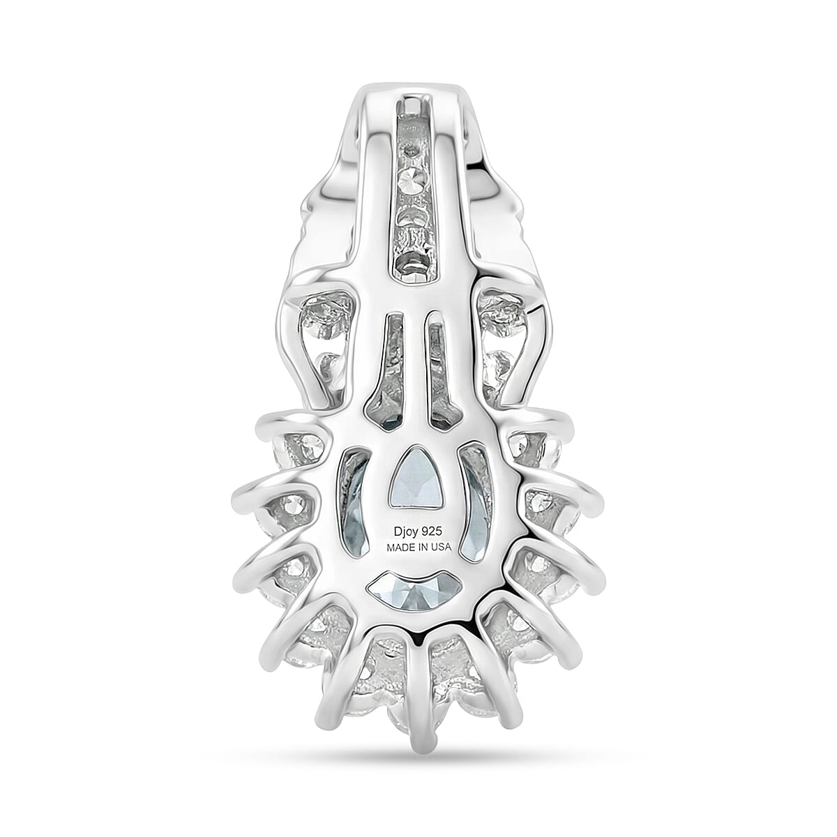 D'Joy Premium Mangaro Aquamarine and White Zircon 1.15 ctw Pendant Without Chain in Rhodium Over Sterling Silver