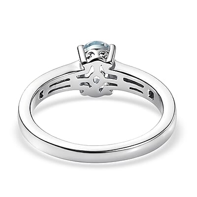 D'Joy Premium Mangoro Aquamarine and White Zircon 0.85 ctw Ring in Rhodium Over Sterling Silver (Size 5.0)