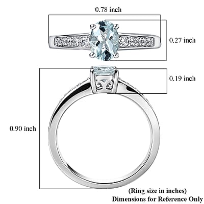 D'Joy Premium Mangoro Aquamarine and White Zircon 0.85 ctw Ring in Rhodium Over Sterling Silver (Size 5.0)