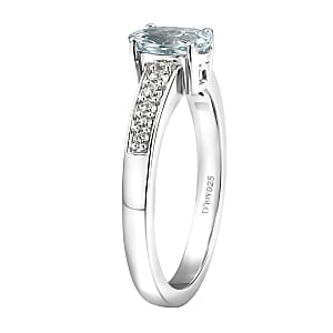 D'Joy Premium Mangoro Aquamarine and White Zircon 0.85 ctw Ring in Rhodium Over Sterling Silver